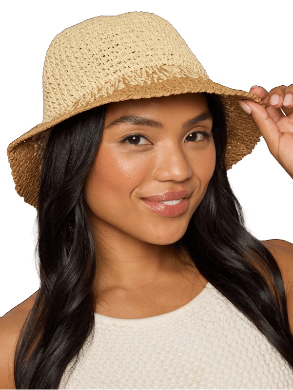 Eugenia Kim Bailey Crochet Straw Bucket Hat Tan Beige Brown Ombre Nwt